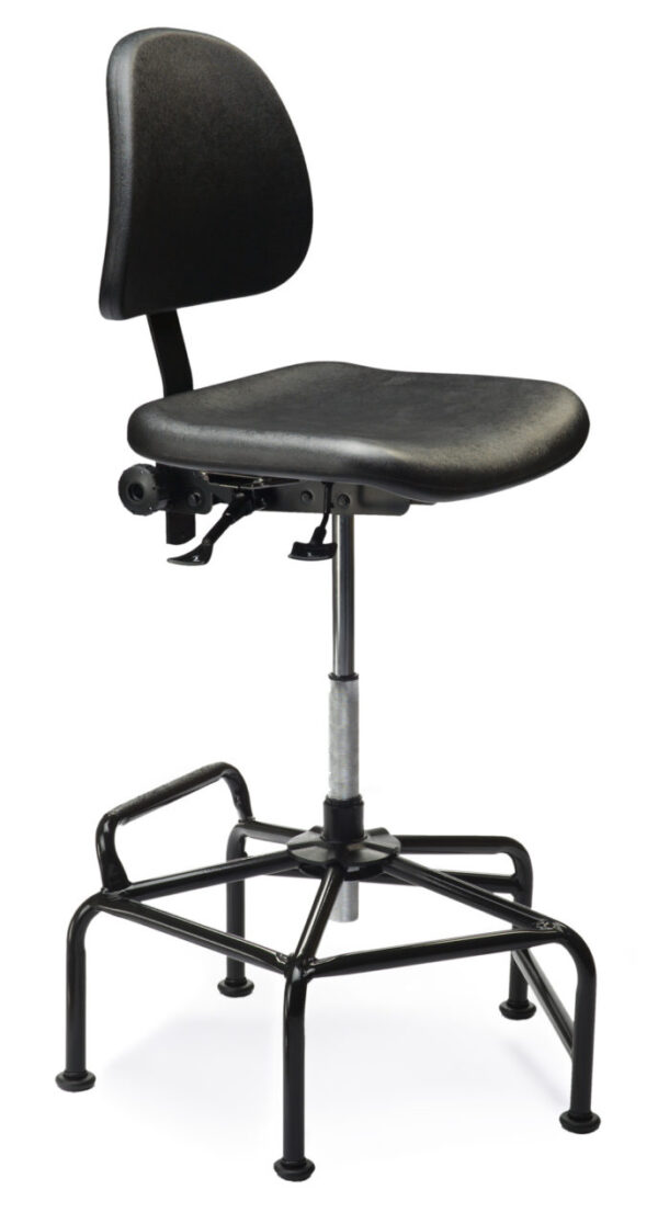 Ind. C from ergoCentric. Black. Equipped with Standard Mechanism, Black Polyurethane Seat and Back, Black Industrial Multi Level Base.