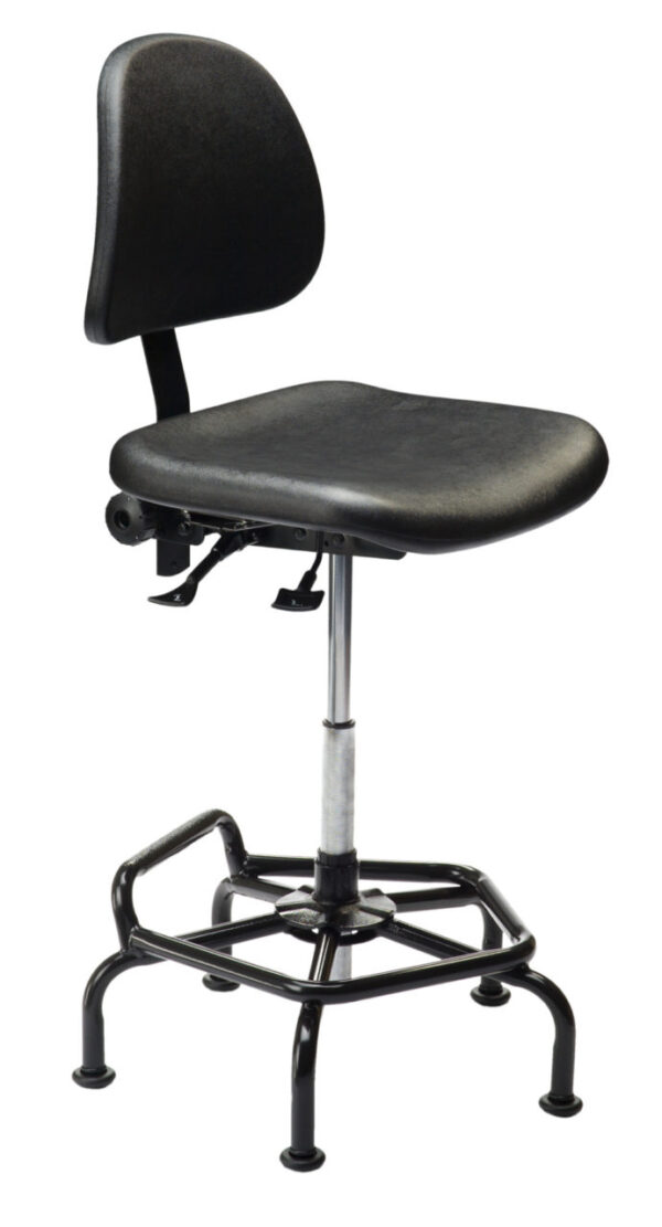 Ind. C from ergoCentric. Black. Equipped with Standard Mechanism, Black Polyurethane Seat and Back, Black Industrial Multi Level Base.