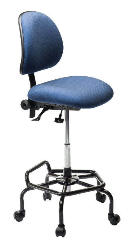 Ind. F Chair/Stool from ergoCentric. Blue. Equipped with Standard Mechanism, Black Industrial Bi-Level Base.