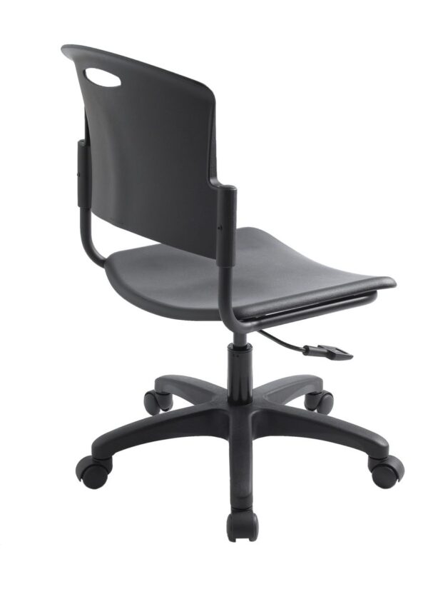 ecoCentric Student chair from ergoCentric. Black Plastic. Equipped with Seat Height Mechanism, Black Base, and Casters.