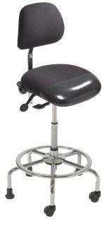3 in 1 Sit Stand from ergoCentric. Equipped with Tube Mechanism, Chrome Base, Black Seat with No Slip Strip, 2 Casters and 3 Glides